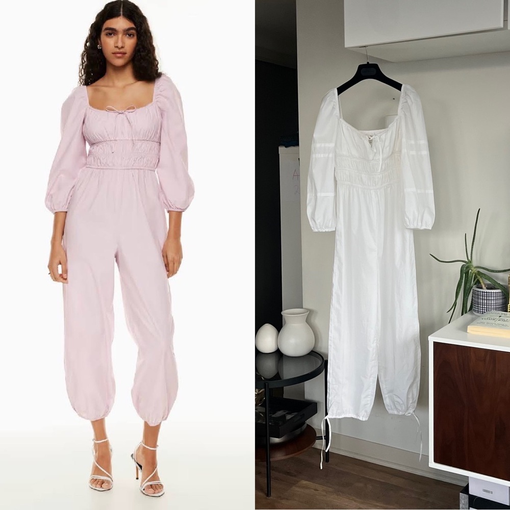 Aritzia Wilfred Waters Poplin White Summer Bohemian Casual Vacation Jumpsuit SzS
